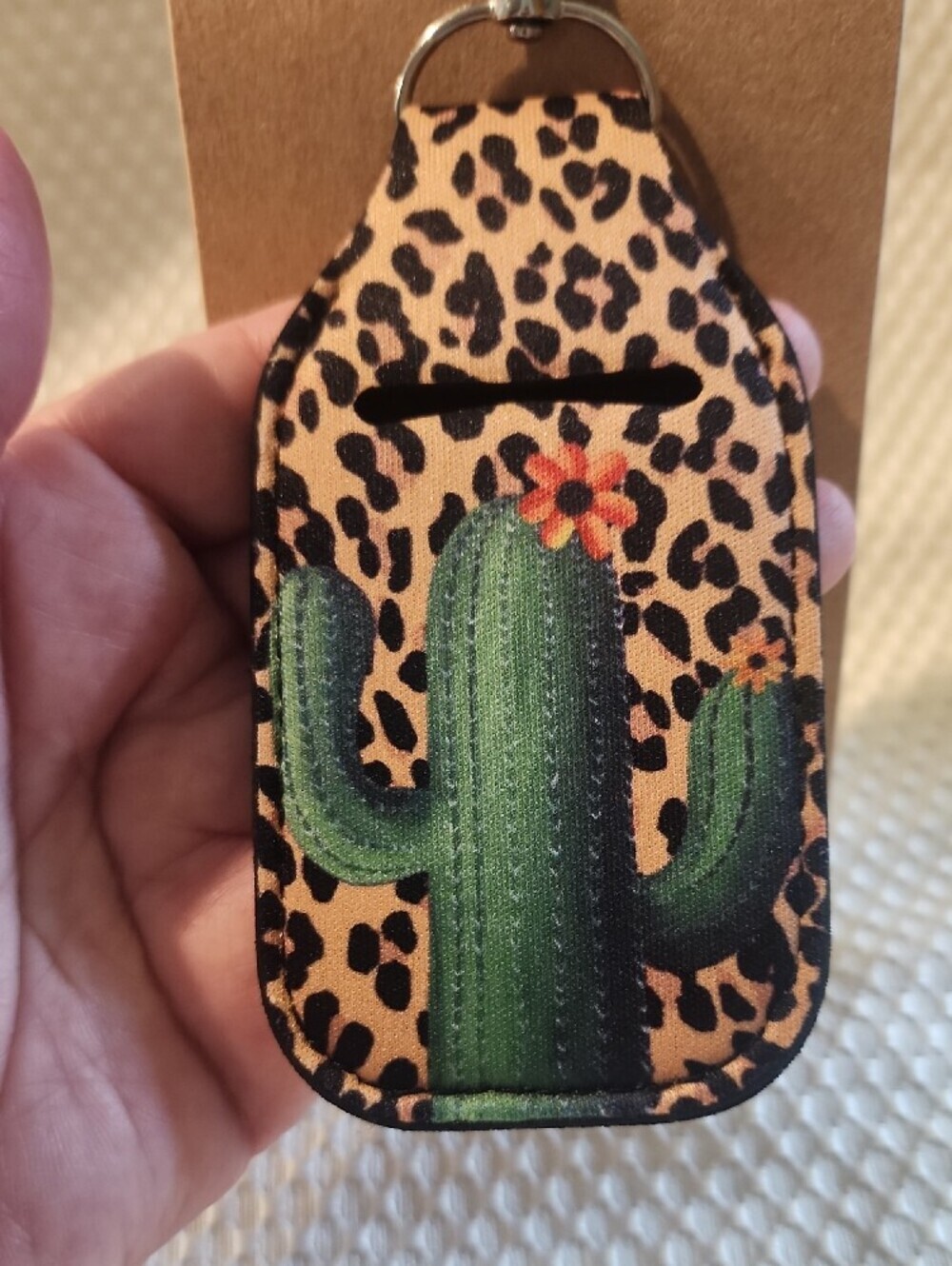 tipi Leopard Cactus Hand Sanitizer Keychain Holder - Brown/Green - Picture 3 of 7